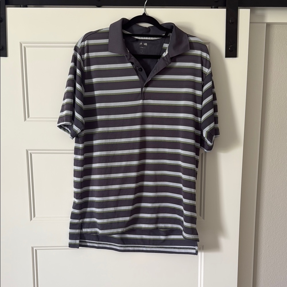 Adidas Golf Classic Striped Polo Shirt - Grey Purple, light blue and green